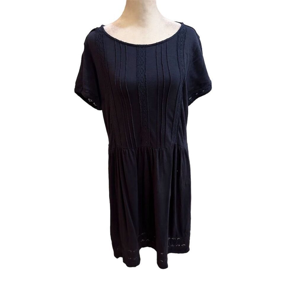 J Jill Women's M Cotton Blend Black Short Sleeve Peasant Dress Short Length - Picture 1 of 12